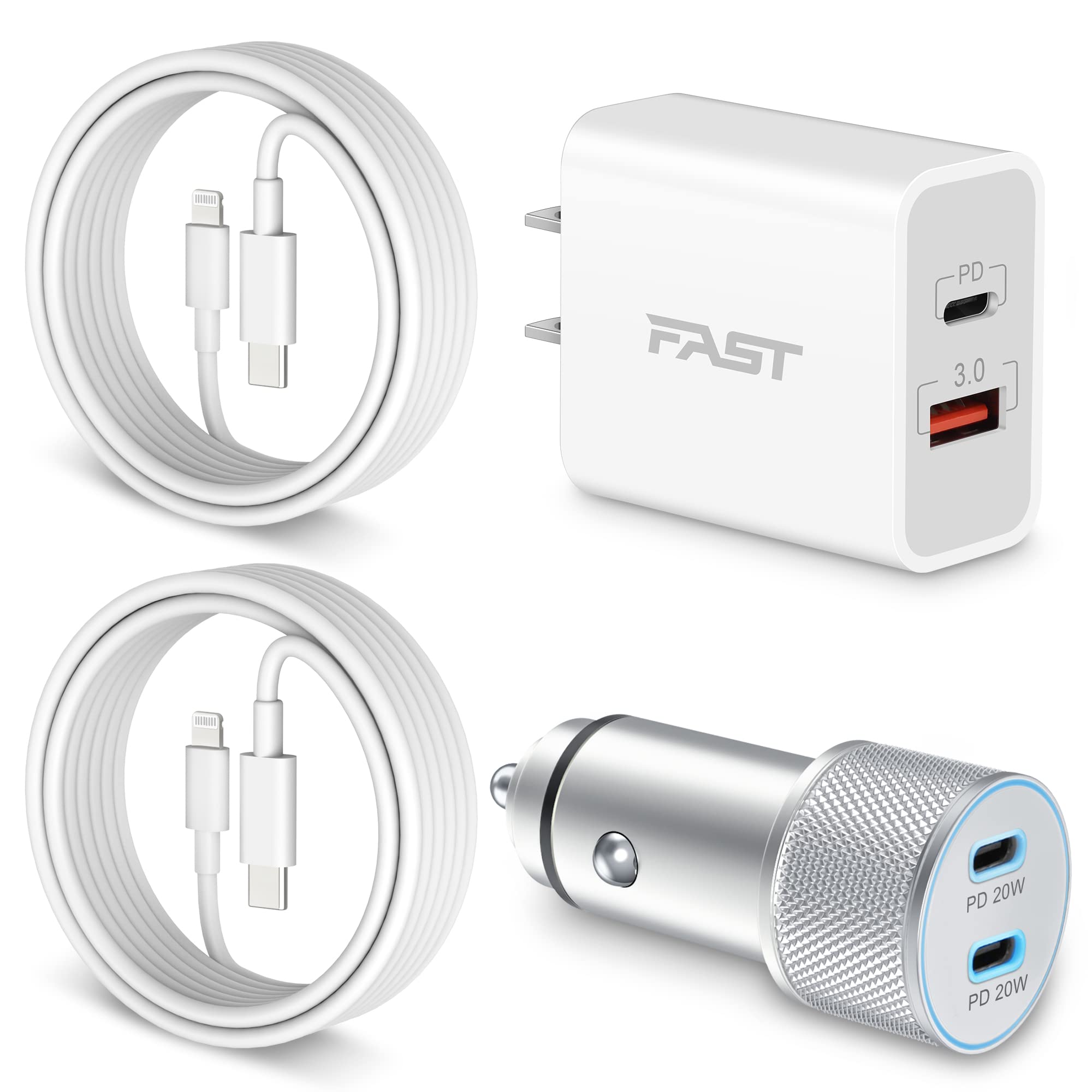 iPhone 14 13 Fast Charger [Apple MFi Certified], LUOSIKE 40W 2Port USB-C Car Charger + 20W USB C Wall Charger Block + 2 X 6FT Lightning Cable Fast Charging for iPhone 14 13 Pro Max Mini 12 11 XS, iPad
