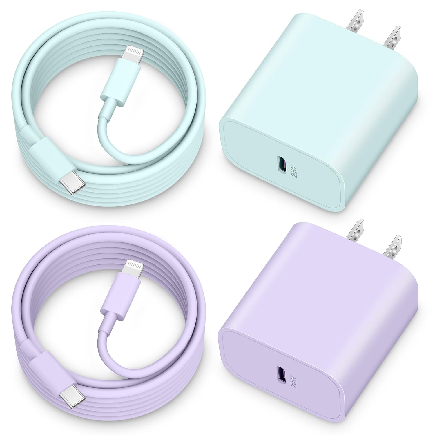 iPhone 14 13 12 11 Fast Charger [MFi Certified], 2Pack 20W Apple USB C Charger Block Fast Charging Plug with 6FT Long USB C to Lightning Cable for iPhone 14 13 12 11 Pro Max Mini, iPad [Purple+Green]