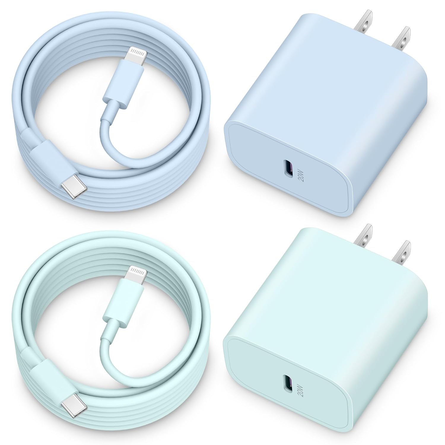 20W iPhone Charger [Apple Certified], 2-Pack USB C Wall Charger Block PD Power Adapter Plug with 6FT Type C to Lightning Cable Cord for iPhone 14 13 12 11 Pro Max Mini Plus, XS XR X, iPad [Blue+Green]