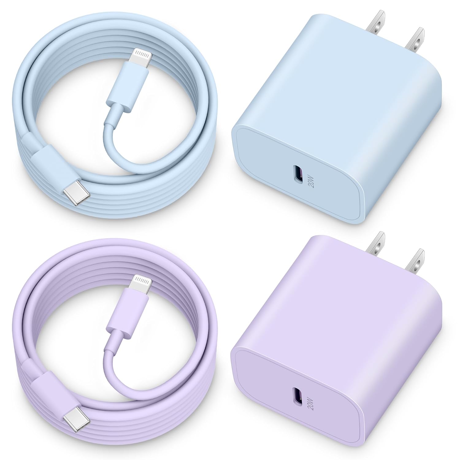 [Apple MFi Certified] iPhone Fast Charger, 2Pack 20W USB C Charger Block Fast Charging Plug with 6FT Long iPhone Charger Cord Lightning Cable for iPhone 14 13 12 11 Pro Max Mini XR XS X [Purple+Blue]