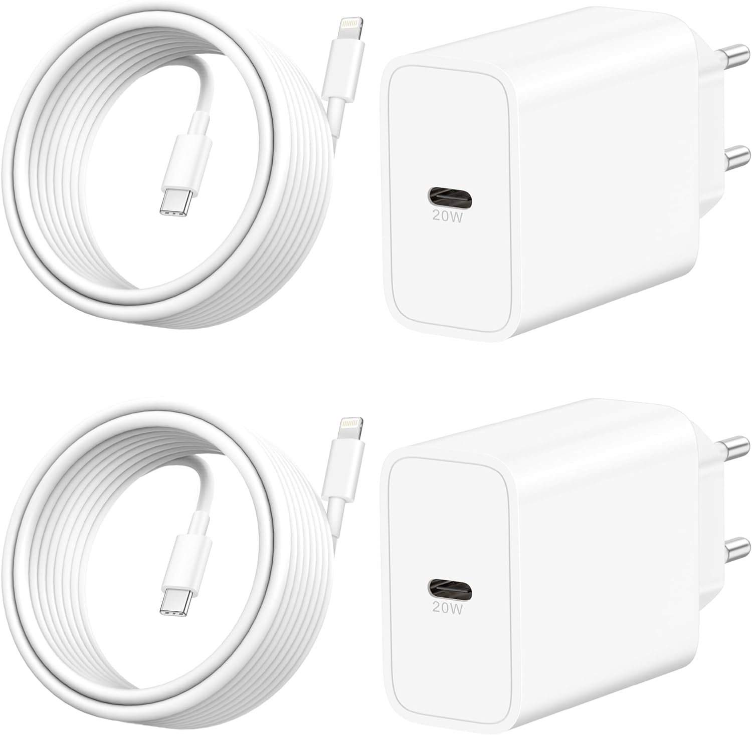 iPhone Charger iPad Charger [Apple MFi Certified], European Travel Plug Adapter, 2-Pack 20W US to Europe EU USB C Fast Charger Wall Charger Block with 10FT Lightning Cable for iPhone, iPad, AirPods