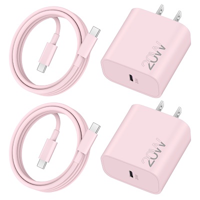 20W Fast Charger for iPhone 15/15 Pro/15 Pro Max, iPad Pro 12.9/11 inch, iPad 10/Mini 6, iPad Air 5/4th, AirPods, 2Pack USB C Wall Charger Fast Charging Block with 60W/3A 3FT USB C to C Cable (Pink)