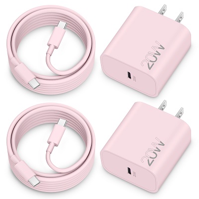USB C Charger, 2-Pack 20W Type C Fast Wall Charger Block Power Adapter for iPhone 15/15 Plus/15 Pro/15 Pro Max, iPad Pro 12.9/11 inch, iPad Air 5/4th, iPad 10th with 6FT USB-C to USB-C Cable (Pink)
