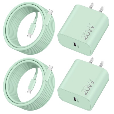 20W USB C Fast Charger for iPhone 15/15 Plus/15 Pro/15 Pro Max, iPad Pro 12.9/11 inch, iPad Air 5/4th, iPad 10/Mini 6, 2Pack Type C Fast Wall Charger Block Plug with 10FT Long USB C to C Cable (Green)