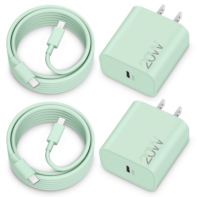 USB C Charger, 2-Pack 20W Type C Fast Wall Charger Block Power Adapter for iPhone 15/15 Plus/15 Pro/15 Pro Max, iPad Pro 12.9/11 inch, iPad Air 5/4th, iPad 10th with 6FT USB-C to USB-C Cable (Green)
