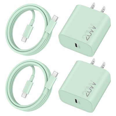 20W Fast Charger for iPhone 15/15 Pro/15 Pro Max, iPad Pro 12.9/11 inch, iPad 10/Mini 6, iPad Air 5/4th, AirPods, 2Pack USB C Wall Charger Fast Charging Block with 60W/3A 3FT USB C to C Cable (Green)