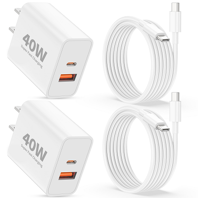 40W Fast Charger for iPhone 17 Pro Max Air, 2 Pack 40W Dual Port USB C Wall Charger Fast Charging Block with 3FT USB-C Cable for iPhone 17/17 Pro/Air/16/15 Pro Max/Plus, iPad Pro/Air, AirPods Pro 3